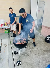 Group photo with tips jar