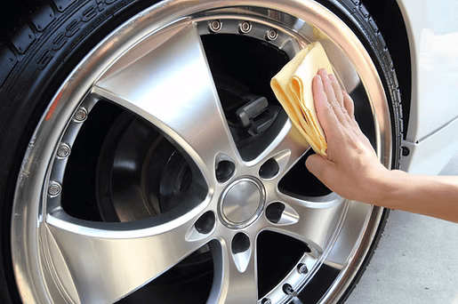 Wheels wiped with microfiber towel