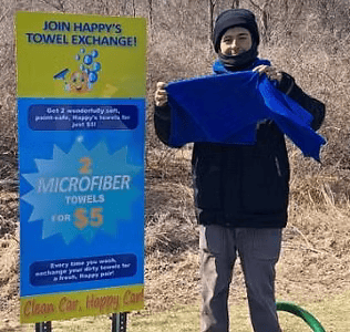 Customer at towel exchange counter